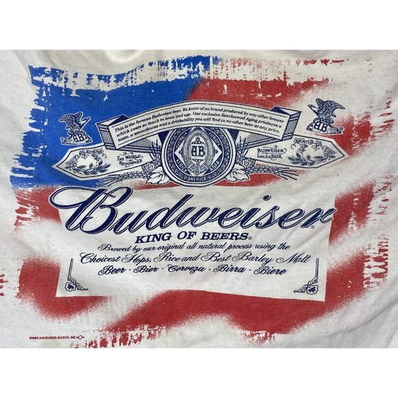 Vintage Budweiser Logo STAINED Anheuser Busch L/XL white t-shirt SEE PICS - Picture 2 of 8